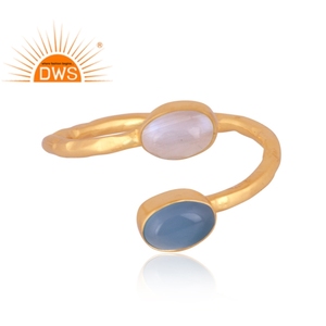 Anillo apilable de plata de ley, Piedra de Luna y Calcedonia azul, joyería de plata al por mayor - Product Image 3