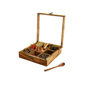 Caja de especias de almacenamiento de utensilios de cocina de madera con forma de triángulo con tres cajas Caja de especias Masala de Calidad exclusiva - Product Image 2