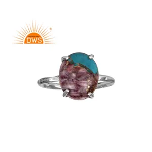 Dernières 2022 Sterling Argent Naturel Mojave Cuivre Violet Oyster Turquoise Pierres Précieuses Empilable Anneau Pour Femmes Bijoux Fabricant