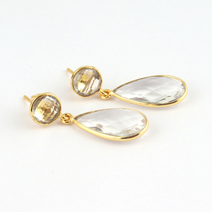 Briolette ตัดคริสตัลควอตซ์ต่างหูทองเหลืองชุบทอง18K ต่างหูพลอยรูปลูกแพร์ - Product Image 4