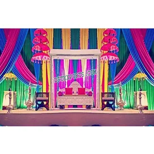Arabian Wedding Mehandi Stage Decoration Colourful Wedding Muslim Sangeet Stage Night Wedding Mehandi Stage Decor