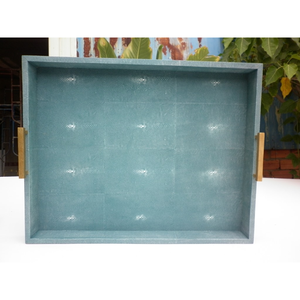 Bandeja de Té Turquesa de Lujo Modelo 045 de DAPHOCO, 0.62x0.49x0.09, Vietnam, 100% Hecha a Mano, Imitación Piel de Tiburón, Práctico Asa de Madera para Servir - Product Image 1