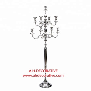 Candélabre à 9 bras pour décoration de centres de table de mariage Candélabre fait main en métal argenté de haute qualité pour la décoration de la maison - Product Image 1