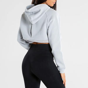 High Quality Custom Logo Terry Cotton <b>Long</b> <b>Sleeve</b> Crewneck Zip Up Sweatshirt White Crop <b>Top</b> <b>Women</b> Hoodie For <b>Gym</b> - Product Image 1