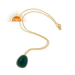 Pendentif en argent et or pour femmes, 925, chaîne avec des pierres précieuses, Onyx vert, vente en gros - Product Image 2