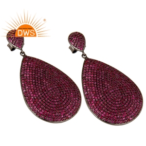 Venta al por mayor: Pendientes de rubí natural con micro pavé de última tendencia 2026, joyería de plata de ley 925, proveedor de joyería. - Product Image 2