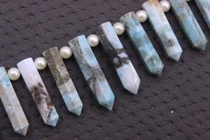 High Quality Natural Larimar Gemstone 11 Pieces 7x28-9x37 MM Pencil Shape Smooth <b>Blue</b> Single Point for Handmade Jewelry Making - Product Image 5