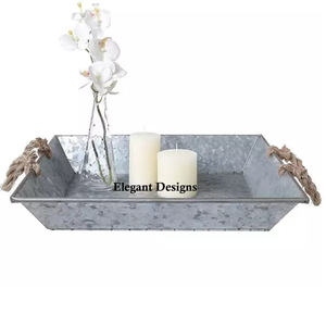 Plat de service galvanisé d'excellente qualité, forme rectangulaire, nouveau plateau de service indien élégant, vente en gros, plateau de service galvanisé - Product Image 3