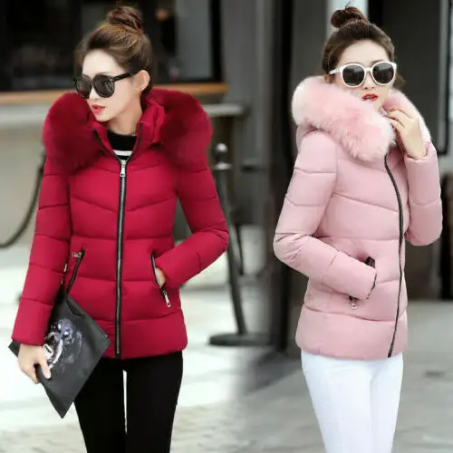 2020 Winter Women's Down Cotton Parka Short Fur Collar Hooded Coat Quilted Jacket Hot-Wholesale Price