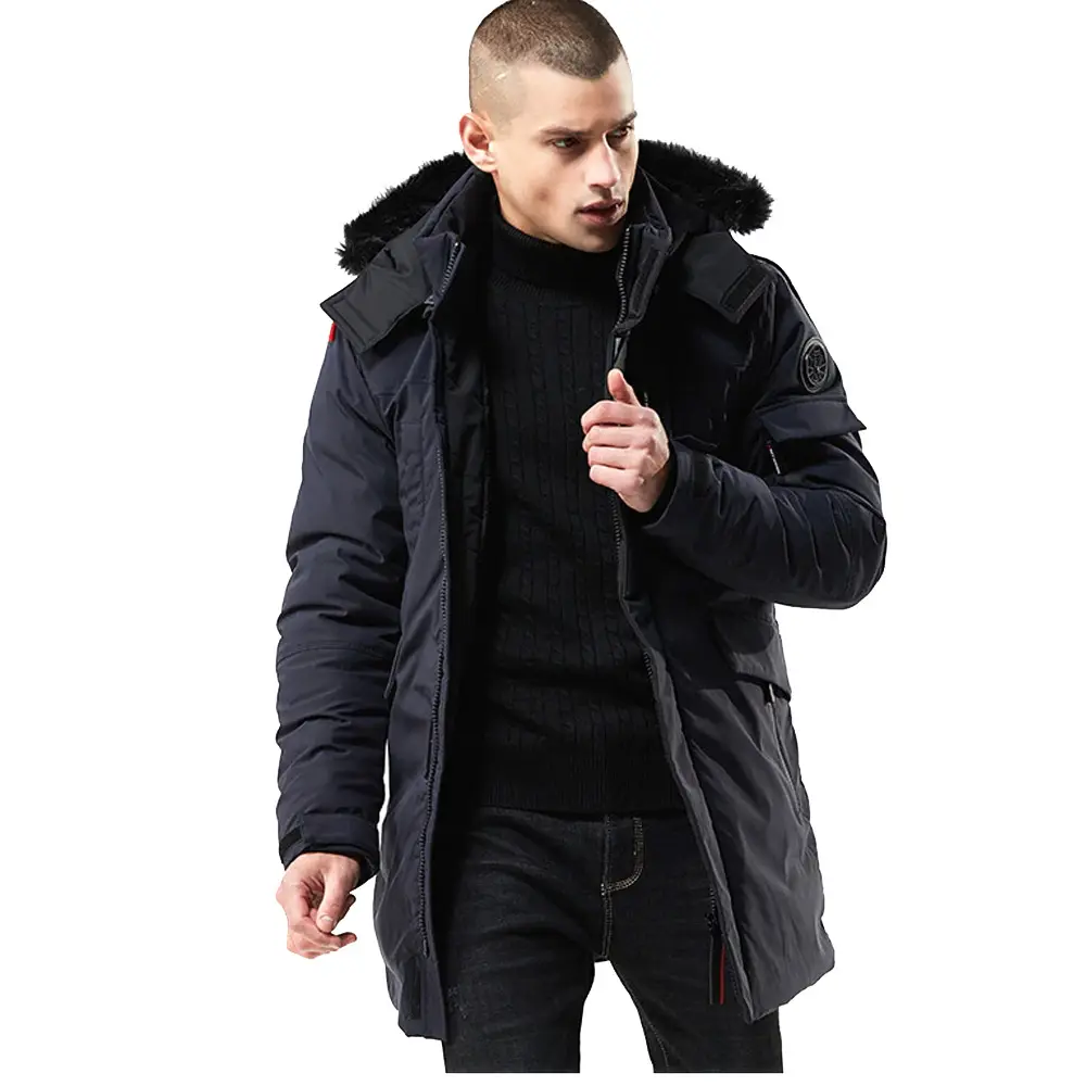 Veste d'hiver pour hommes Manteau pour hommes avec col en fourrure avec capuche Mode Épais Chaud Moyen Long Manteau pour hommes Manteau vert