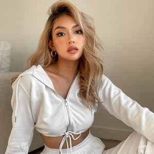 เสื้อฮู้ดดี้แขนยาวคุณภาพสูงสำหรับผู้หญิง สไตล์ไฮสตรีท ปักโลโก้ตามสั่ง ผ้าฟลีซบุขนด้านใน พิมพ์ลายถักแบบครอปสั้น สำหรับฤดูใบไม้ผลิ - Product Image 6