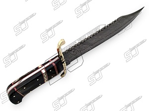Couteau Bowie en acier damassé fait à la main avec poignée en os et gaine en cuir fin couteau d'extérieur couteau en gros - Product Image 3