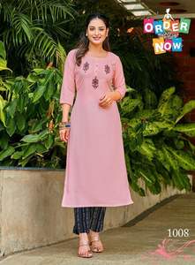 Couture cousue en coton rouge, Style indien, Kurti avec pantalon, vente en gros - Product Image 6
