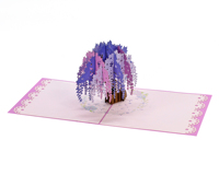 Carte de vœux 3D pop-up Arbre de glycine, design artisanal en papier découpé