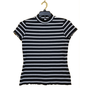 Camiseta a rayas de manga corta con cuello redondo para mujer, camisa 100% de algodón con estilo, orientada a la exportación, la más vendida - Product Image 2