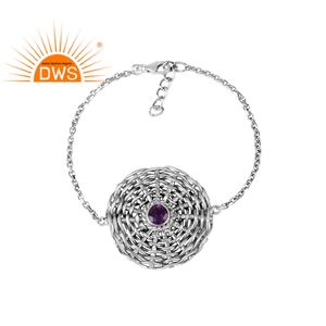 Pulsera de plata de ley 925 con gemas de amatista Natural, brazalete con piedras preciosas, estilo bohemio - Product Image 1