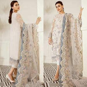 2022 Pakistani Designer <b>Wedding</b> Cloth Collection Salwar Kameez Chiffon Suit Viscose Silk Rayon Handwoven Eid <b>Dress</b> - Product Image 1