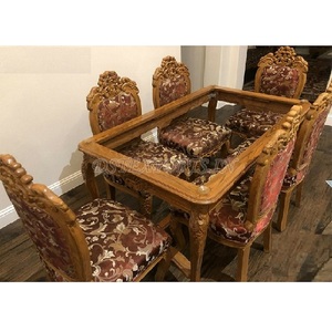 <b>Walnut</b> Teak Wood Carved Dining Room <b>Table</b> Set Designer Luxury Teak Wood Solid Dining <b>Table</b> Set Premium Wood Dining <b>Table</b> Set - Product Image 1