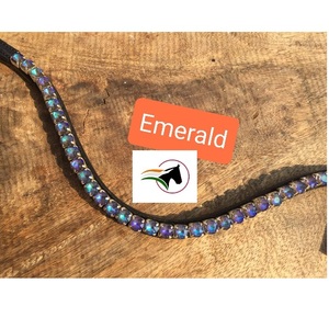 Bandeau de tête en laque émeraude élégante avec incrustation de cristaux, crochet et boucle à échange facile, bride en cuir, équipement de course hippique de luxe abordable - Product Image 4