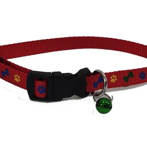 Red Paw Bone Printed Dog/Pet Collar With Plastic Buckle & Belt
