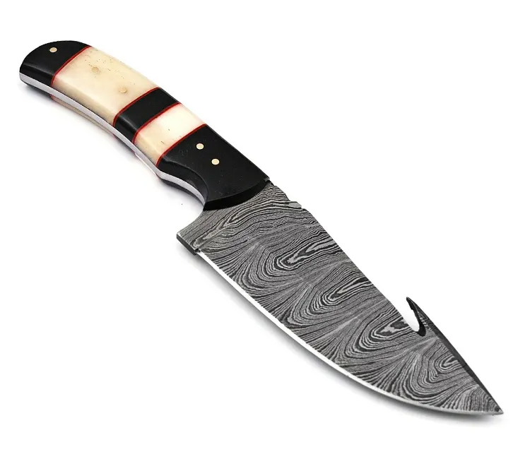 कस्टम हस्तनिर्मित नम स्टील चाकू निश्चित ब्लेड चाकू आंत हुक शिकार चाकू जेr1504