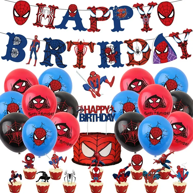 Bannière thème Spiderman pour anniversaire d'enfant, fournitures de décoration, pour remise de diplôme, Set avec ballons super-héros Marvel, 1 ensemble