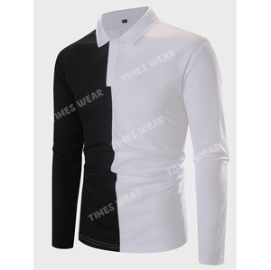 Polo de manga larga de dos tonos para hombre, camisa de alta calidad - Product Image 1
