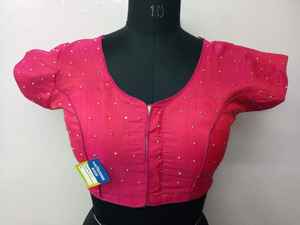 เสื้อเบลาส์สำหรับผู้หญิงลายจุดสำหรับงานปาร์ตี้ดีไซน์ใหม่ล่าสุดสีฟ้าเข้ม - Product Image 3