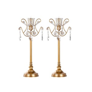 Candélabres en laiton de qualité supérieure, faits à la main, avec des cristaux, centre de table pour mariage, candélabres à prix attractif - Product Image 3