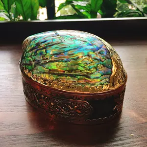 珍珠和贝壳制成的豪华彩虹首饰盒，镍镶嵌有意义的礼物