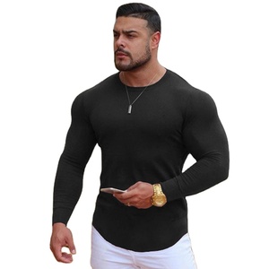 <b>Black</b> Long Sleeves Men t <b>Shirts</b> Plus Size Casual Solid t <b>Shirt</b> Sports Muscle Fit T-<b>Shirt</b> Gym Workout T-<b>shirts</b> Custom Printing - Product Image 1
