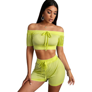 2 Piece Set Clothing Women Tops Tracksuits T-shirts Pant <b>Trousers</b> Sets 2 Piece Biker <b>Short</b> Sets - Product Image 4