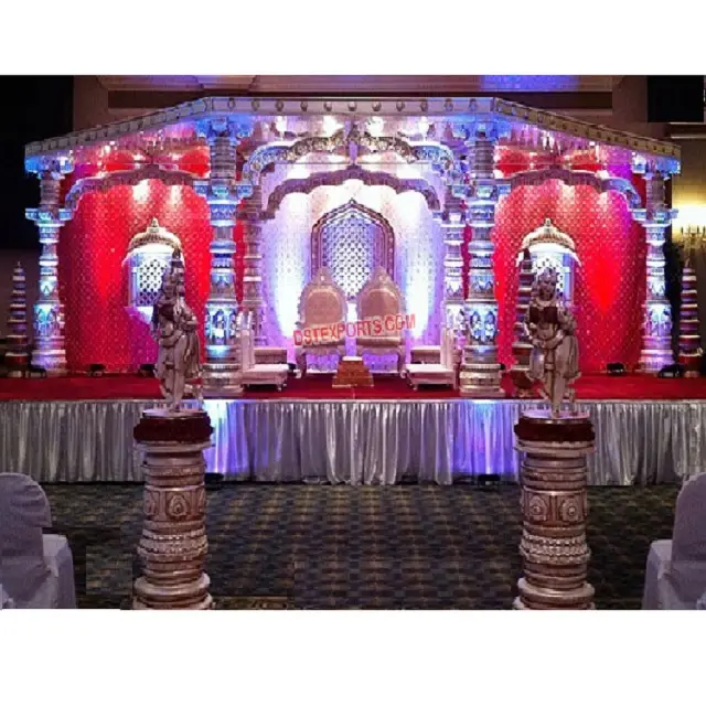 럭셔리 모양 Devdas Vivah Mandap 디자인 화이트 Raja Rani Devdas 기둥 웨딩 Mandap 힌두교 웨딩 Devdas Mandap 세트 장식