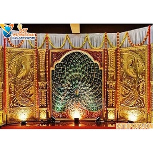 Traditional Peacock Carved Wedding Stage Frame South Indian Wedding Back Stage Frames Maharaja Wedding Stage Back Frame - Product Image 1