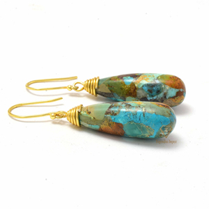 Vente en gros de boucles d'oreilles de créateur en argent sterling 925 pierres précieuses turquoise boulder naturelles de haute qualité plaquées or pour les mariages - Product Image 3