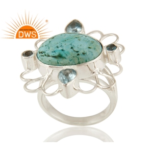 Anillo de piedras preciosas de Topacio Azul y turquesa Natural, hecho a mano, fabricante de joyería de plata de ley sólida - Product Image 2