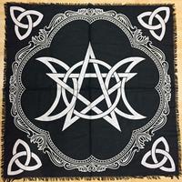 Nappe de table en coton pour Tarot Alter, motif Triple Lune Pentagramme Wiccan Pagan, magnifique, noir et or, carrée, par Indian Consigners