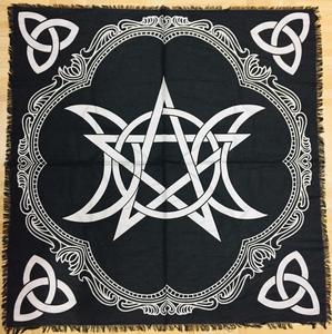Triple Luna Pentagrama Algodón Alter Wiccan Pagan Tarot Spread Table Cover Beautiful Black Gold Square Por Consignadores Indios - Product Image 2