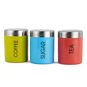 Bestseller Großhandel Küchen behälter aus reinem Edelstahl mit luftdichtem Deckel Zucker Kaffee Tee Kanister Set Funky Colors