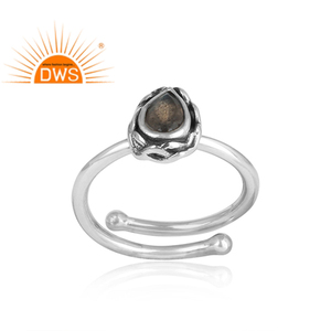 Pear Shaped Bezel Setting Oxidized <b>Adjustable</b> Women's 925 Sterling <b>Silver</b> <b>Ring</b> with Natural Labradorite Gemstone - Product Image 2