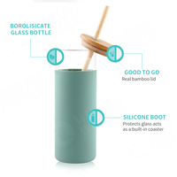 Tasse à manche en Silicone Portable de haute qualité, couvercle en bambou, gobelet en verre, bouteille d'eau en verre, paille