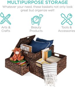 Ensemble de panier de rangement de jacinthe d'eau, accessoire naturel avec couvercles, vente en gros du Vietnam - Product Image 5