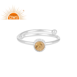 Anillo de Plata de Ley 925 con gemas de citrino, joyería con gema Natural tallada redonda - Product Image 1