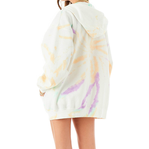 Sudadera con capucha y cremallera con tinte de corbata personalizable para mujer, ropa de calle informal de invierno sostenible de fábrica, parte delantera de punto transpirable - Product Image 4