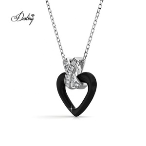 Bling <strong>Heart</strong> <strong>Black</strong> / White Ceramic Pendant Embellished with Swarovski Crystals Daisini 18K Gold Plated Necklace for Women - Product Image 5