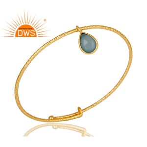 Gemmes chinoises en argent Sterling, pierres précieuses, calcédoine bleue, fabrication de bijoux, bracelet élégant, plaqué or, vente en gros - Product Image 2