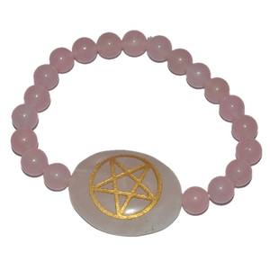 Healing Gemstone Rose Quartz <b>Engraved</b> Pentagram Bracelet - Product Image 1