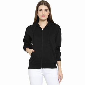Sweat à capuche noir pur pour femmes, nouveau modèle, meilleure qualité, avec fermeture éclair et poches kangourou, impression de logo personnalisé - Product Image 1