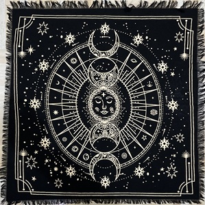 <b>Altar</b> <b>Cloth</b> Moon Phases Cotton Table <b>Cloth</b> Witchcraft Witchery Spiritual Home Decor Black Gold Handmade By Indian Consigners - Product Image 3