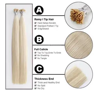 Extensiones de cabello humano I tip, Microchip cabello con punta de keratina para extensiones de punto